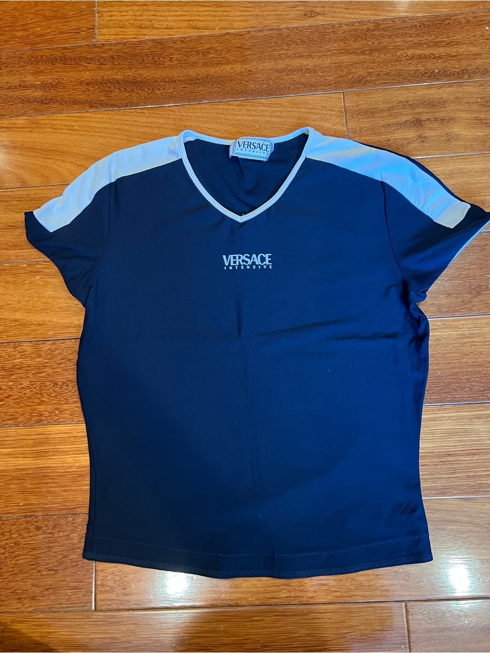 Versace navy Tee with white Trim & Logo